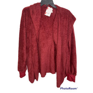 Forgotten Grace Plush Cardigan‎ maroon Size Medium NWT